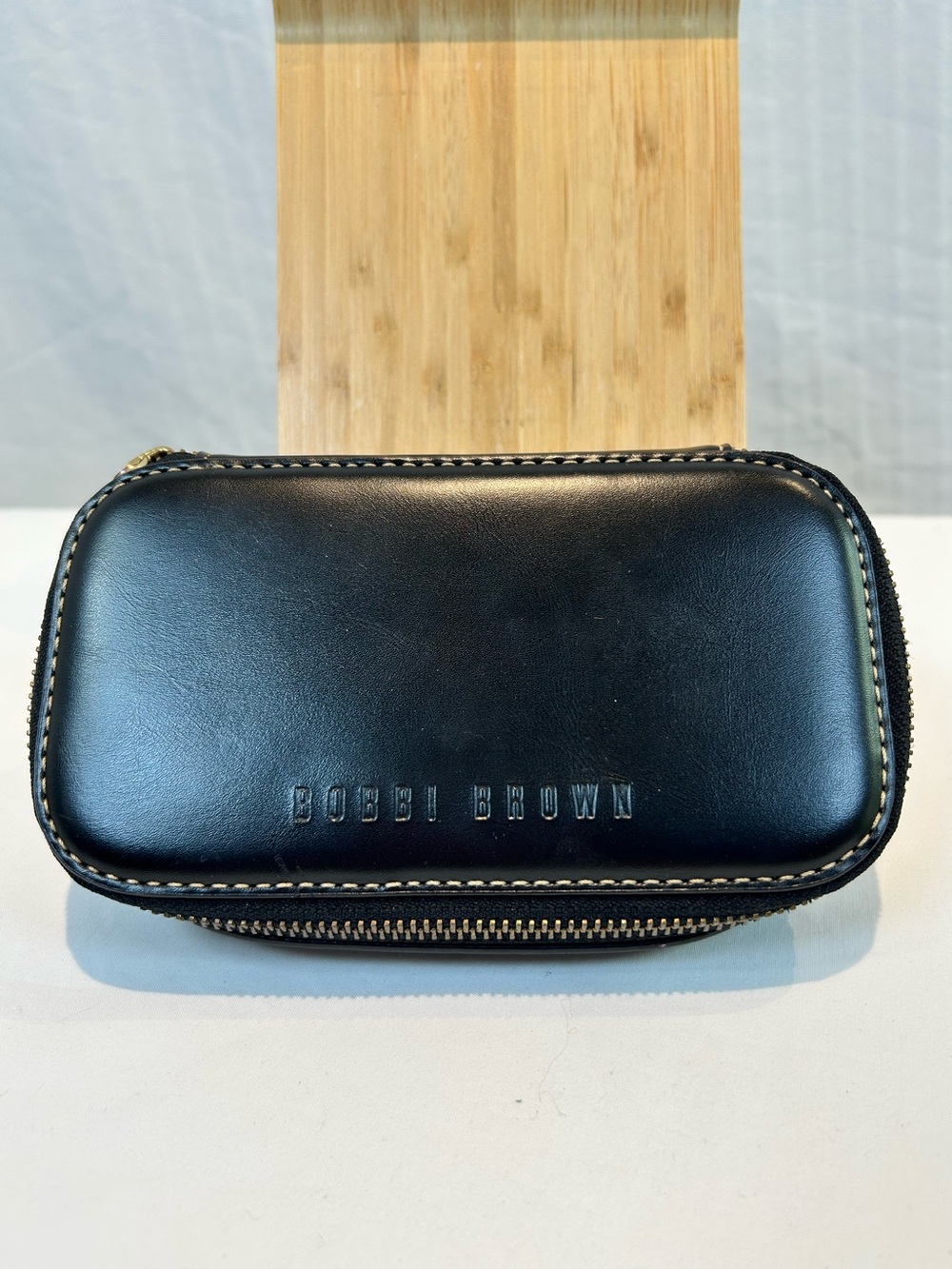 Bobbi Brown Black Faux Leather Structured Zip CloseTravel Makeup Case Pouch